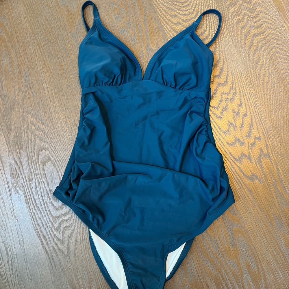 Cupshe One Piece Swimsuit Ruched V Neck Teal Blue Adjustable Straps‎ XS